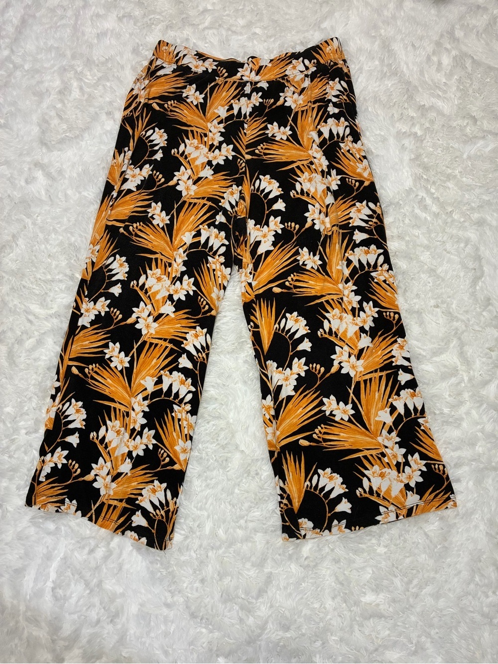 Jessica London Tropical Wide Leg Palazzo Pants / Black Yellow Floral / Boho Chic - Picture 3 of 9